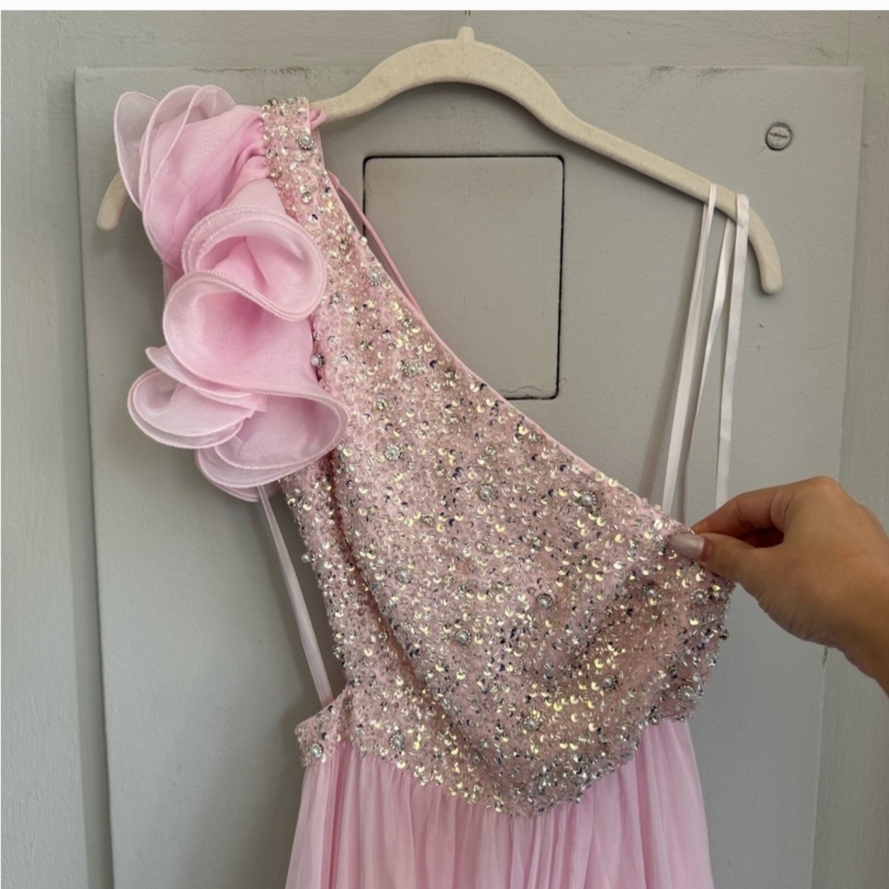 Mac Duggal Blush Pink Satin Dress - Picture 3 of 8